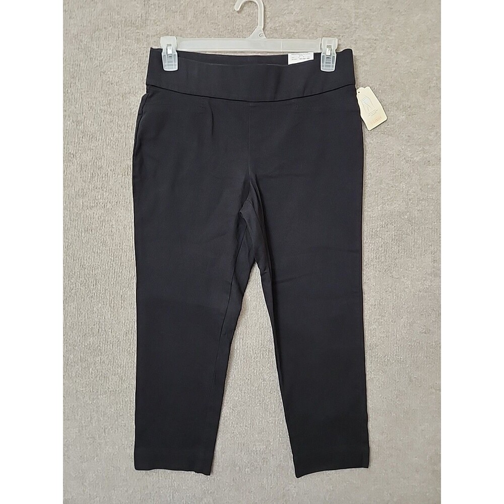 St Johns Bay Ankle Pull On Pants Womens 10 Petite Black Fitted Slimming NEW